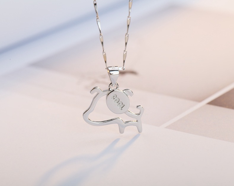 925纯银狗狗吊坠日韩女短款小狗项坠时尚锁骨链个性百搭饰品批发