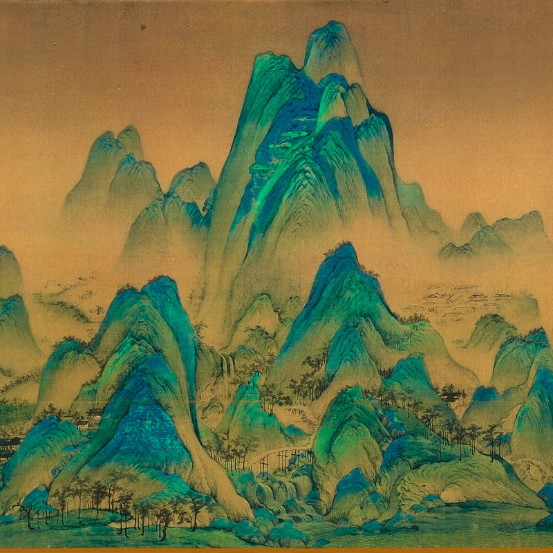 艺术微喷国画长卷王希孟-千里江山图高仿真复制装裱酒店配画