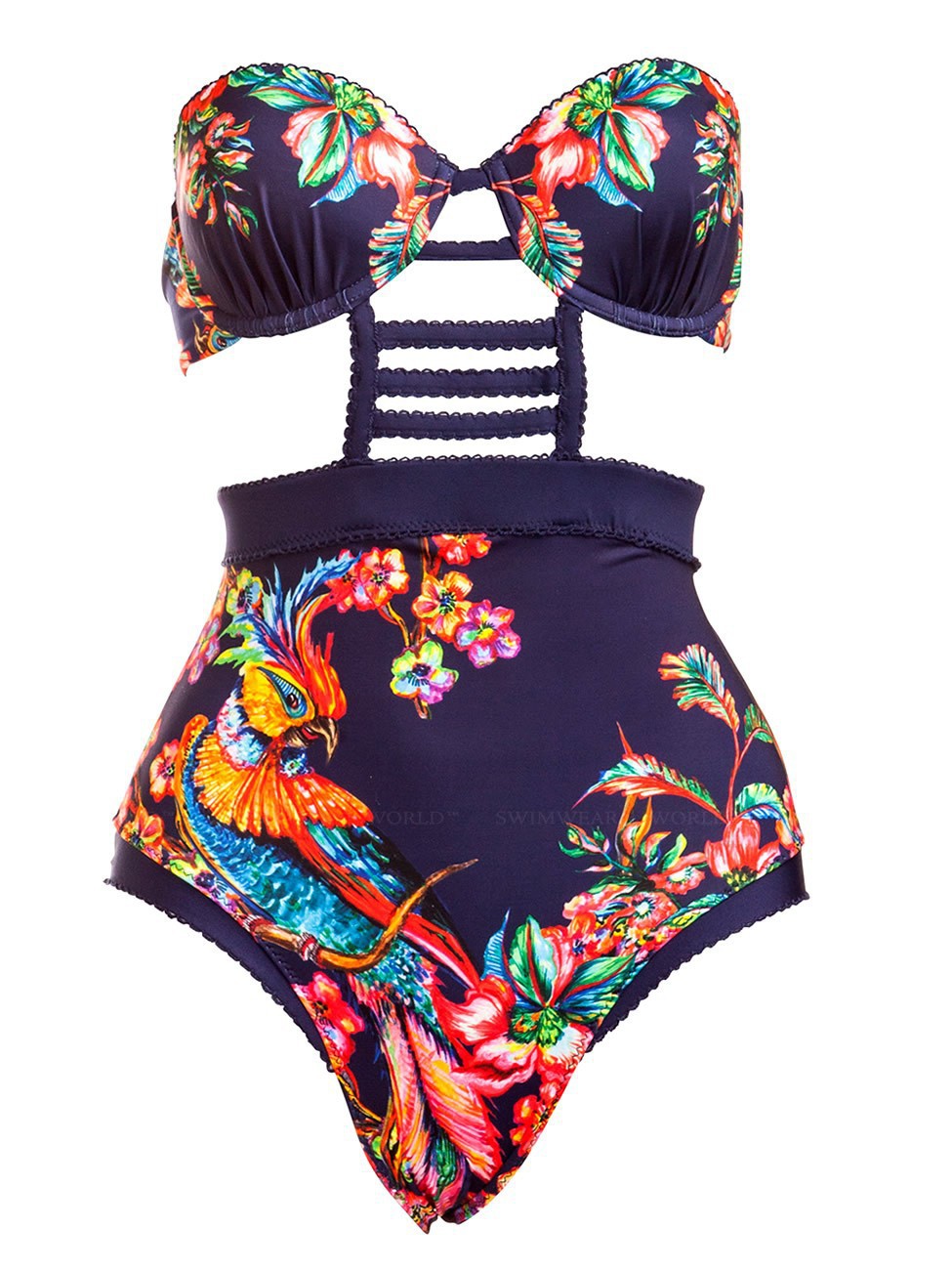 2017新款bikini泳衣连体性感凤凰抹胸系绳比基尼泳装速卖通热款