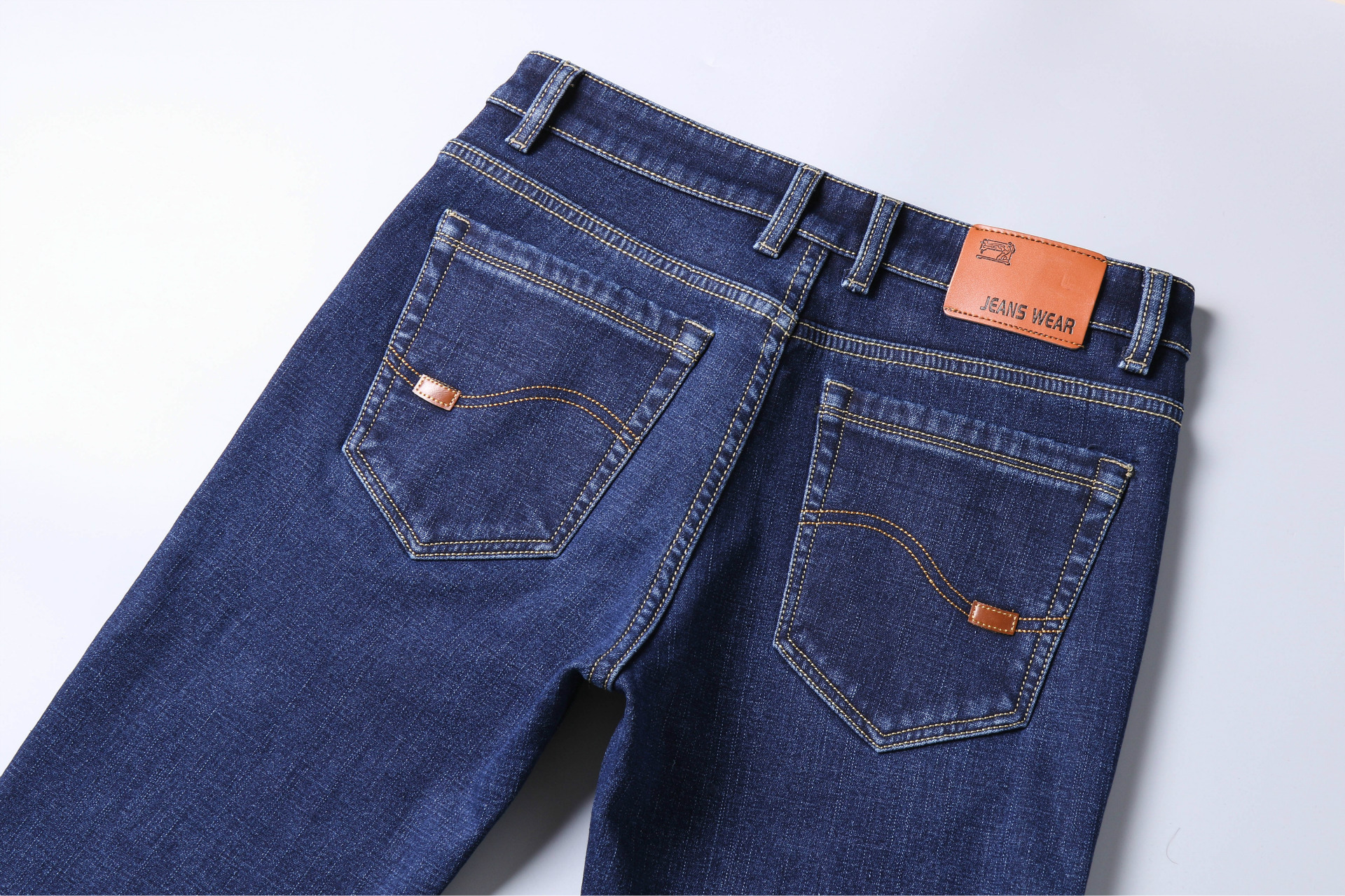 2017秋冬新款男式牛仔裤商务弹力直筒大码高腰加绒加厚保暖长裤子