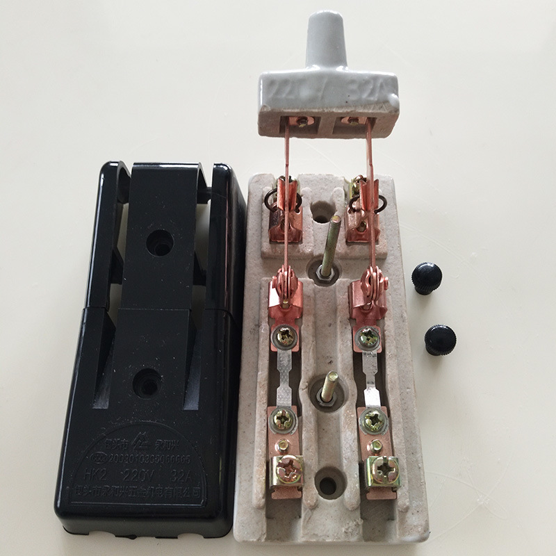 厂家批发220v (2x32a)开启式负荷开关 单反闸刀 老式黑色陶瓷闸刀