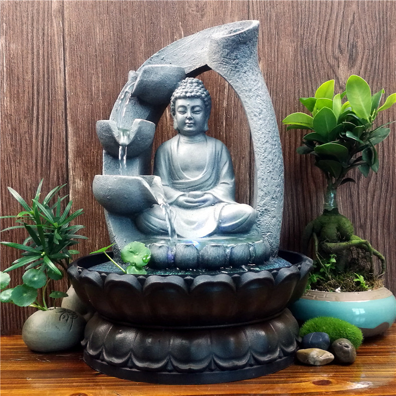 Factory Direct Sales Southeast Asian Crafts Creative Style Buddha Resin Flowing Water Ornaments Waterscape Origin Supply