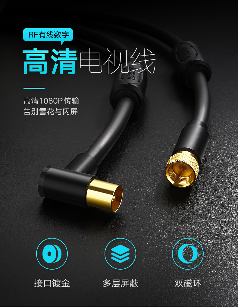 绿联有线电视线闭路tv高清机顶盒连接线f头电视信号射频线