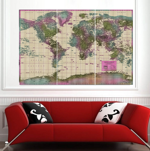 高清喷绘世界地图画 现代装饰画 客厅卧室装饰画