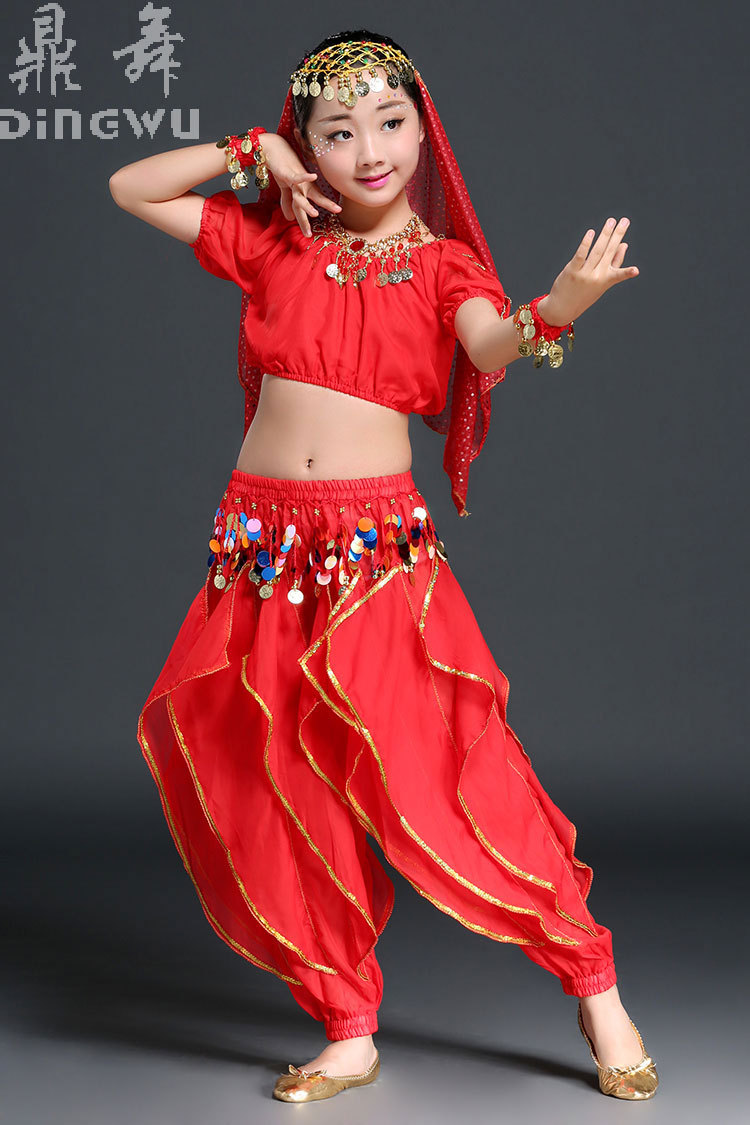 儿童肚皮舞服装演出服套装短袖 幼儿园女童印度舞表演服 彩片裤