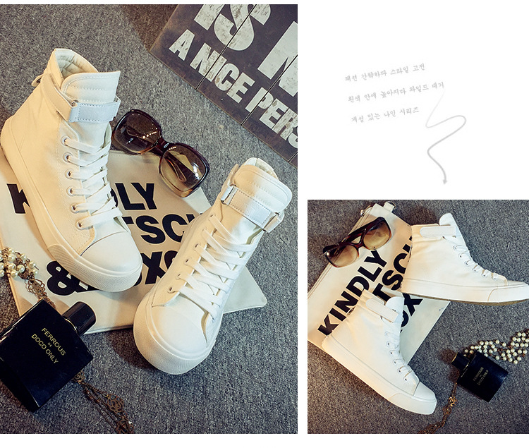 飞耀帆布鞋女高帮韩版平底魔术贴休闲鞋学生情侣内增高板鞋l59n93