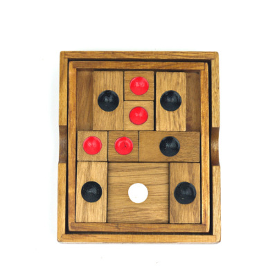 木制盒装三国华容道 经典黑白红圆点棋 儿童益智玩具成人休闲礼物