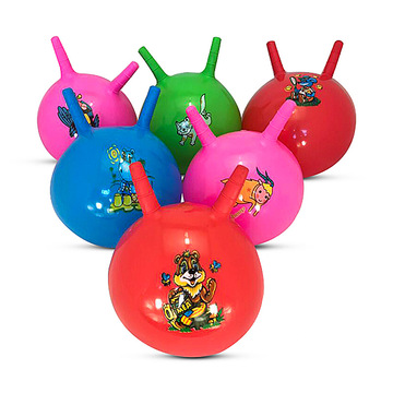 22cm防爆加厚儿童幼儿园羊角球 卡通环保充气跳跳手柄球 1元赠品