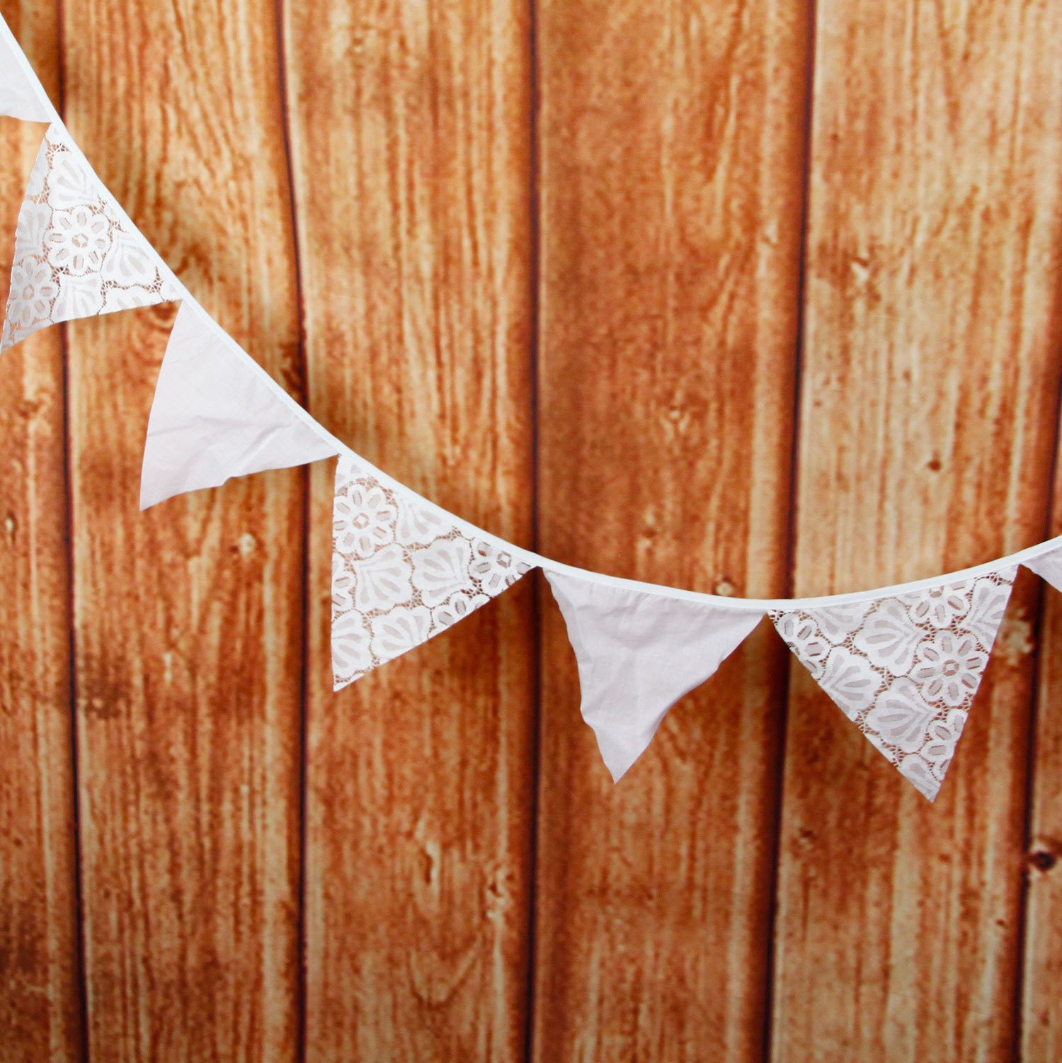 白色单层圆花贝壳蕾丝棉布三角旗欧式婚礼装饰挂旗婚庆用品