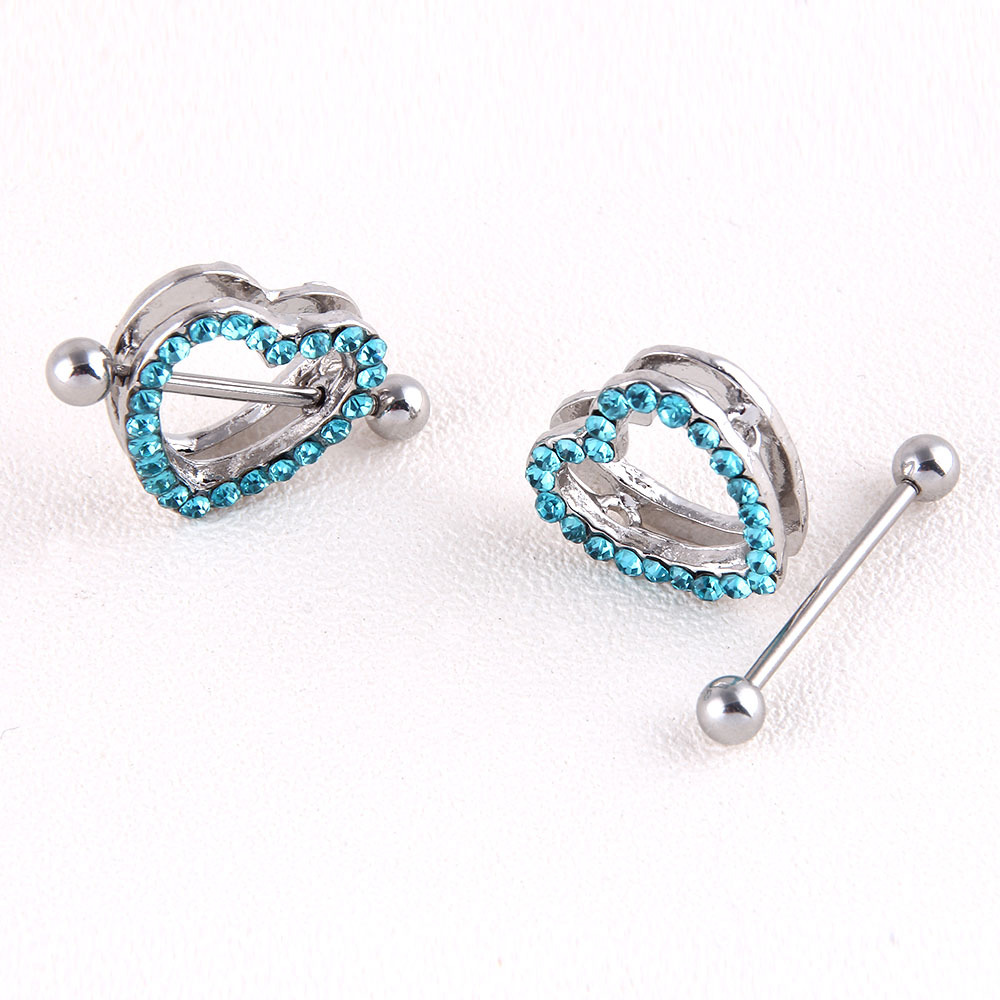 亚马逊速卖通ebay新款双层桃心乳环爱心镶钻乳钉身体穿刺饰品