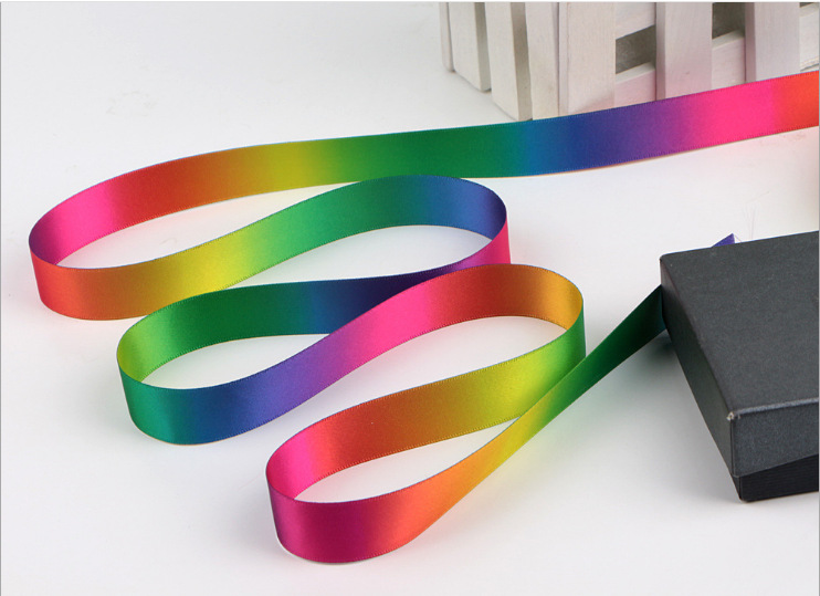 厂家直销 单双面热转印 七彩虹渐变色丝带 涤纶织带缎带