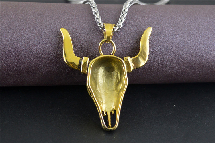 欧美复古牛头项链不锈钢铸造生肖牛吊坠男士潮经典配饰品stn365
