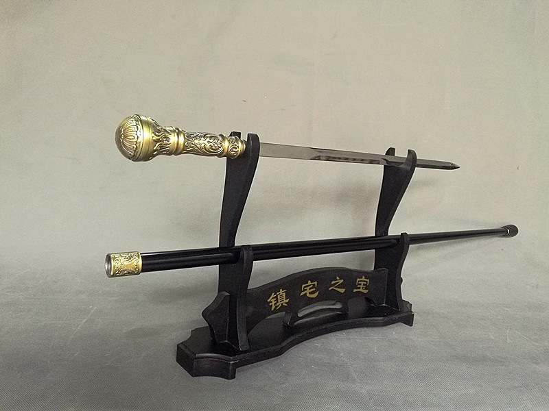 龙泉宝剑-镇宅剑 不锈钢四色圆头拐杖剑 特价 厂家直销 未开刃