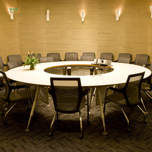 大型圆形会议桌3米直径简约钢木商务会客桌白色简洁办公桌洽谈桌