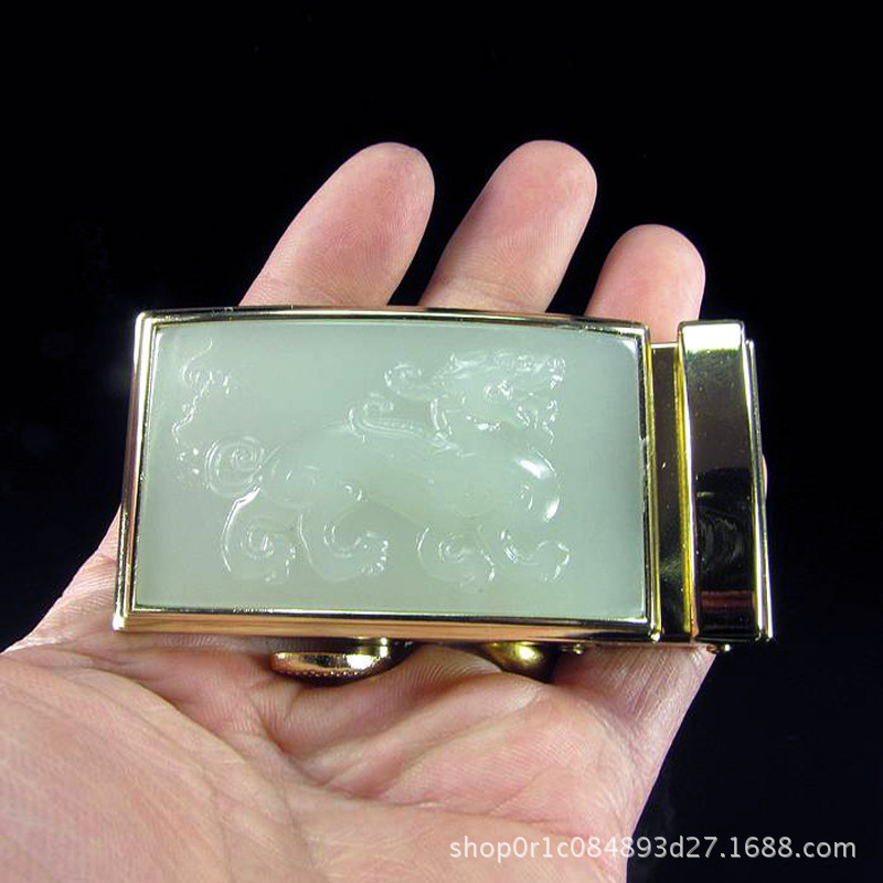 和田玉青白玉镶嵌玉石皮貔貅皮带扣腰带扣男士天然正品自动扣玉器