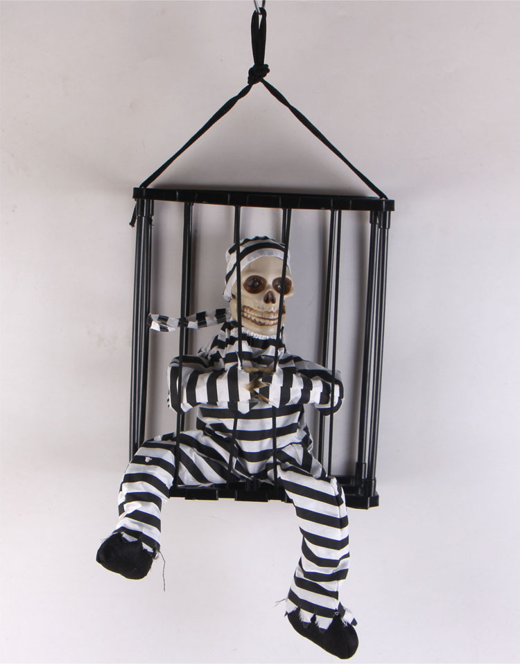 万圣节鬼屋恐怖道具整蛊玩具红外感应发光发声牢笼死囚犯监狱吊鬼