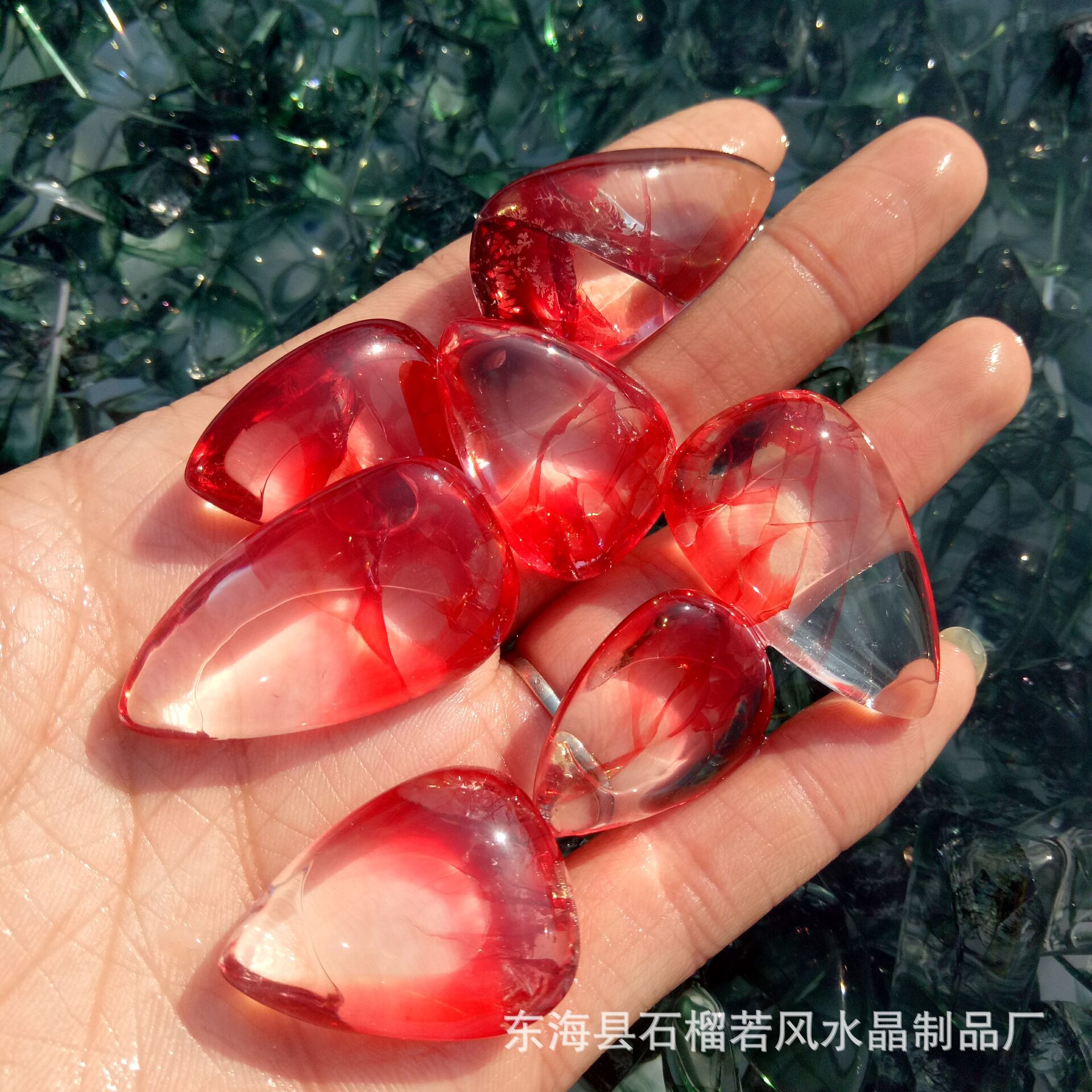 人造水晶吊坠加色成品半成品吊坠 红色水滴胶花吊坠毛衣链diy配件