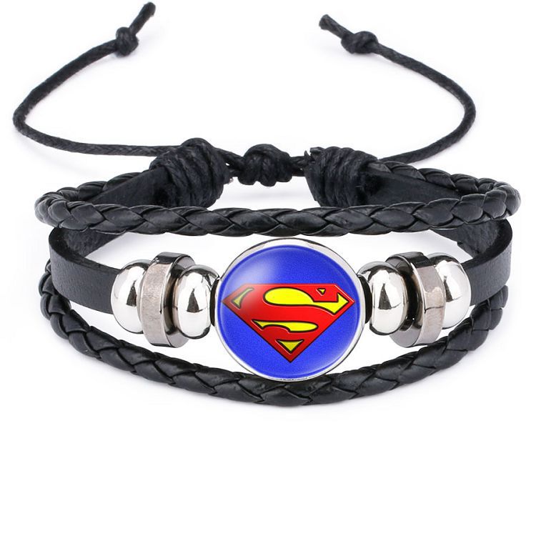 Marvel Superhero Badge Captain America Superman Spider-Man Flash Hulk Gem Cattle Leather Bracelet