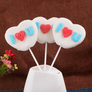 新款创意35克巧巧猫卡通爱心love棉花糖棒棒糖果零食儿童食品