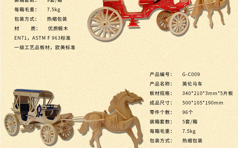 3d立体成人木制仿真拼图玩具木质模型diy经典马车木头车拼装积木