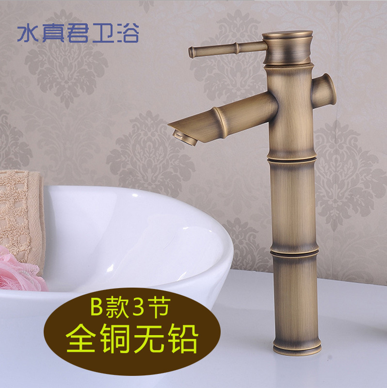 Wholesale Copper Antique Hot and Cold Water Faucet Vintage Bamboo Faucet Table Drop-in Sink Waterfall Kitchen Faucet