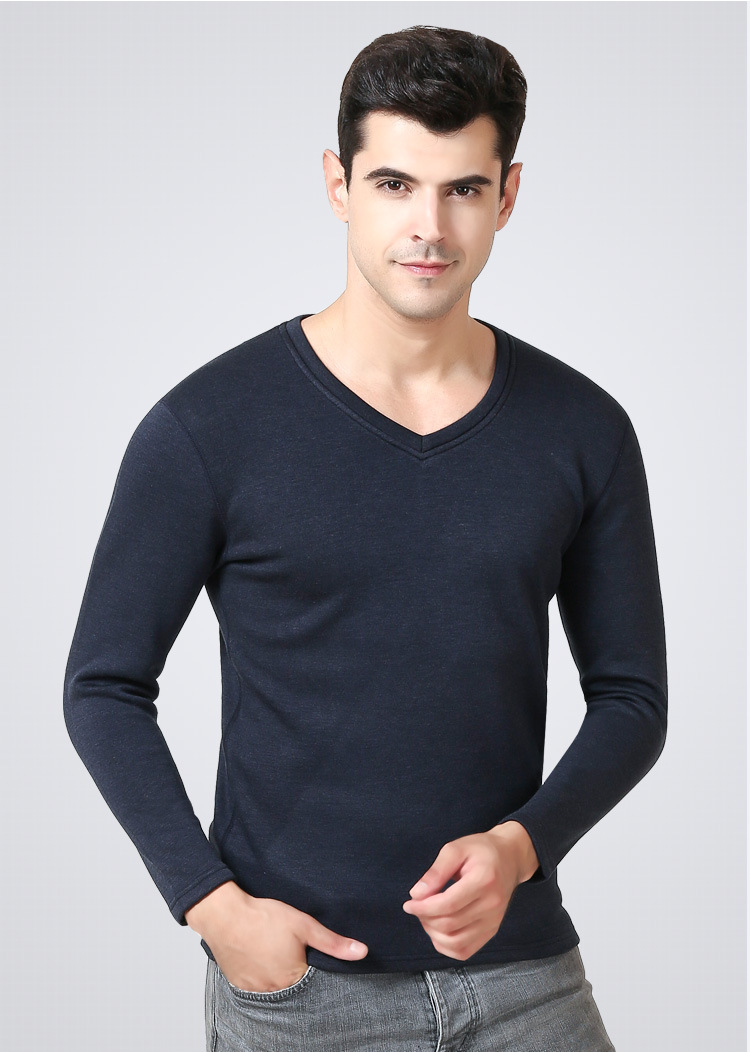 南极人保暖内衣男士加绒加厚秋冬v领大码百搭修身秋衣秋裤套装 浆红