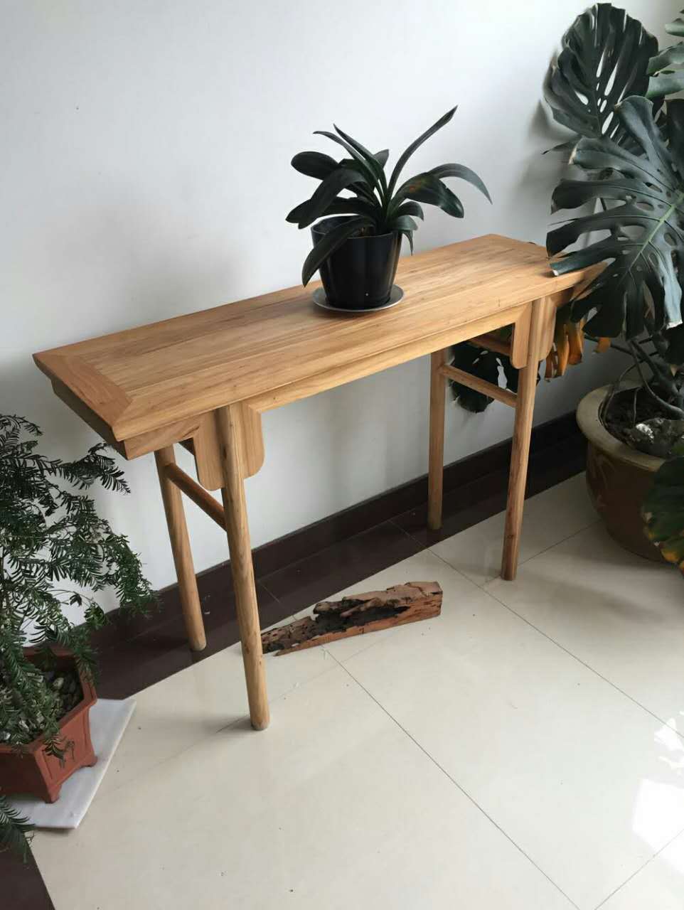 翘头供桌圆腿条几白茬家具 新中式实木书桌椅组合老榆木文案台