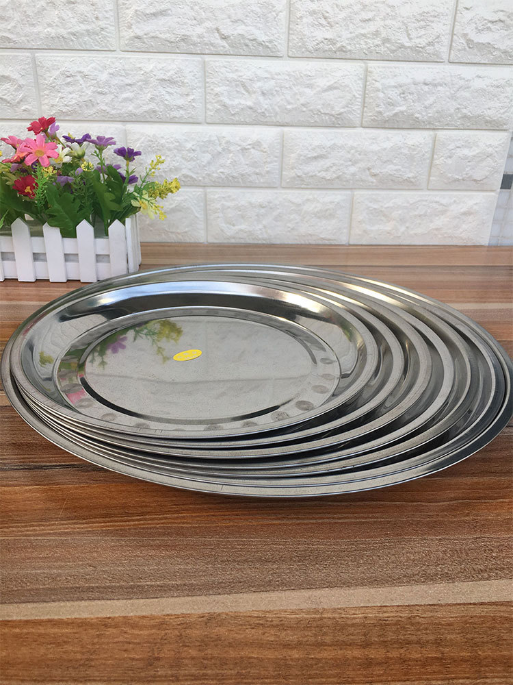 不锈钢大圆盘加厚30-40cm圆托盘水果蛋糕蔬菜盘地摊日用礼品赠品