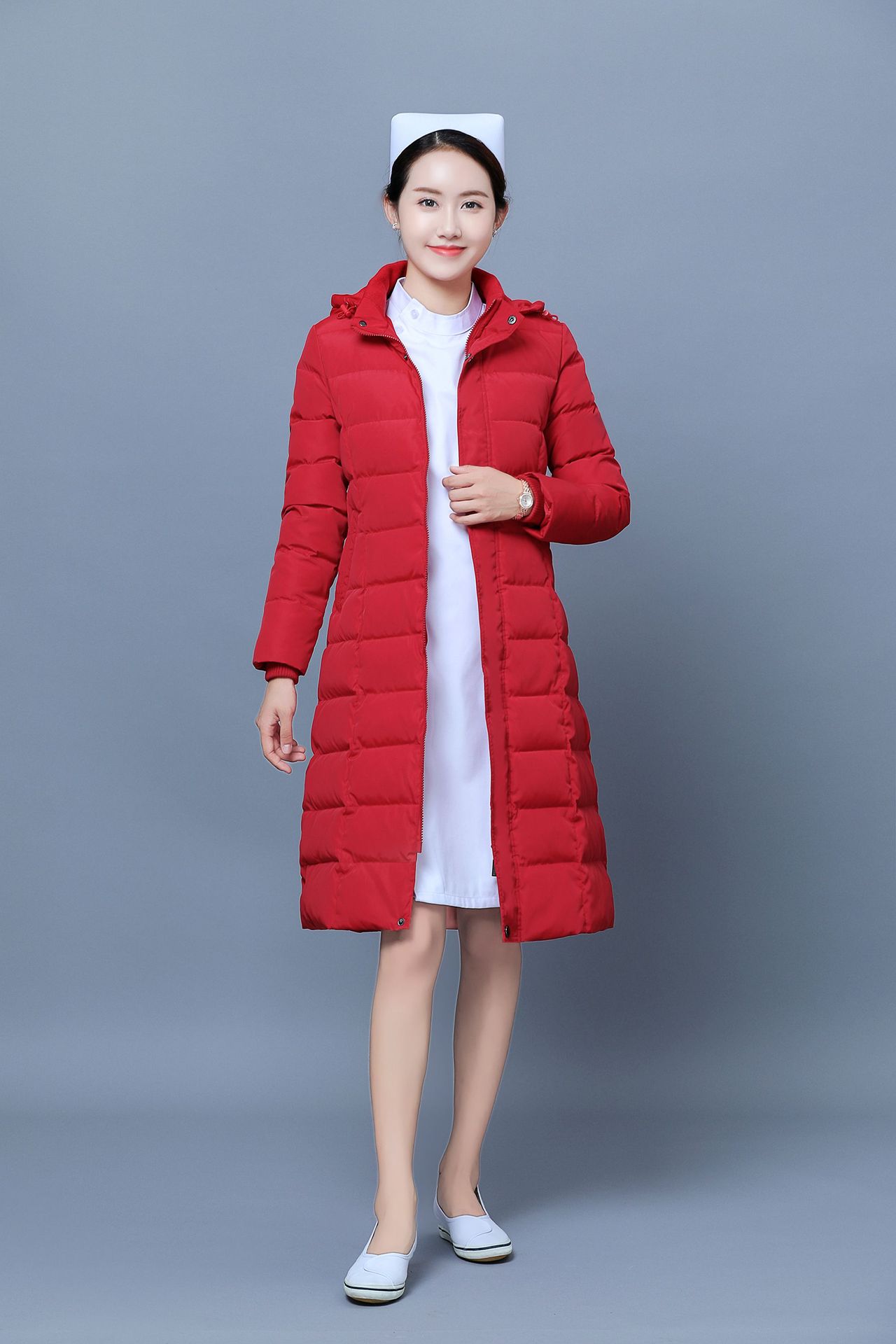 防寒羽绒护士服 冬装长袖医护工作棉袄 医院前台女款工作服定做