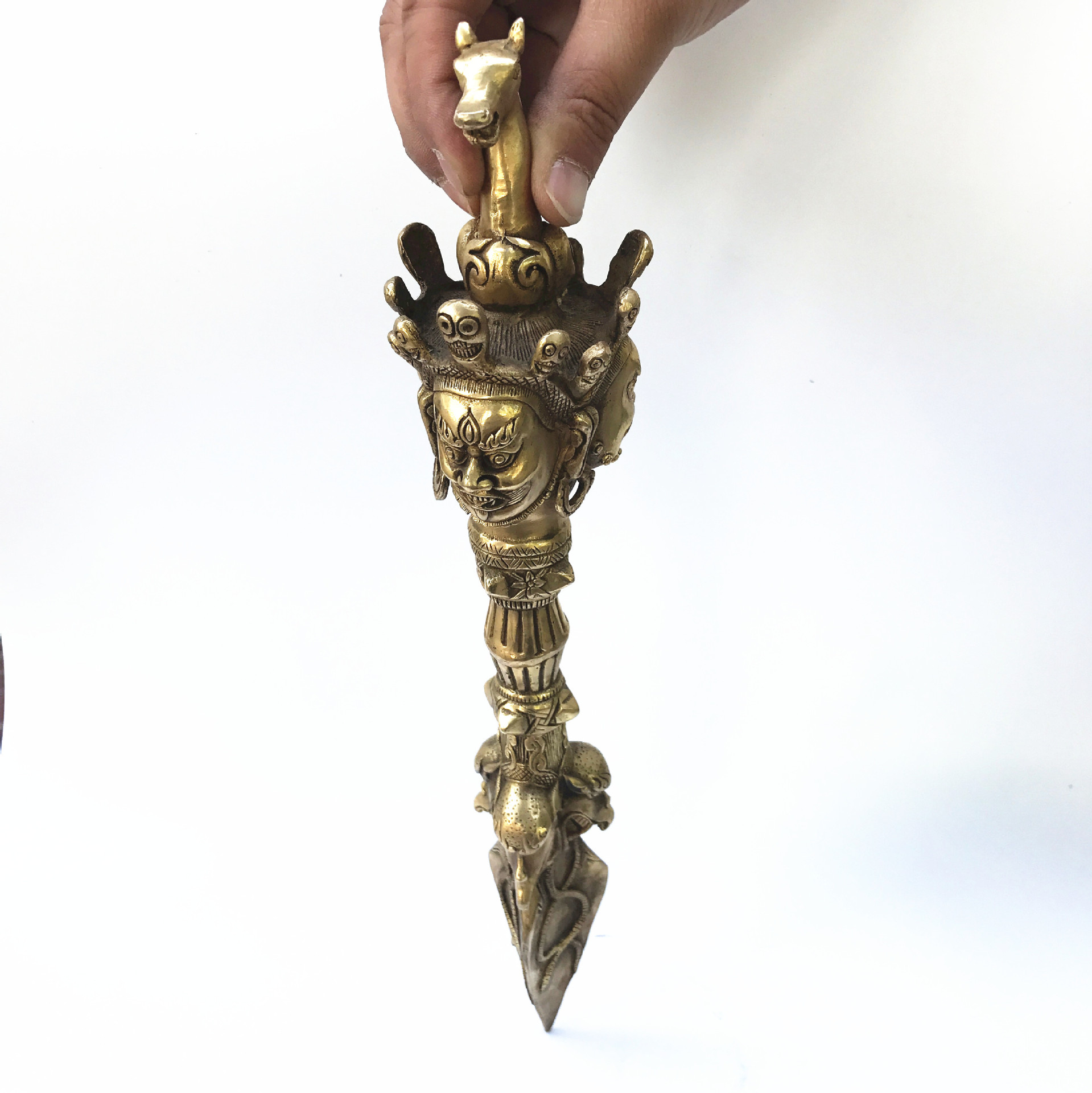 开光铜器摆件 佛家降魔杵法器驱邪避魔镇宅马头明王普巴金刚杵撅