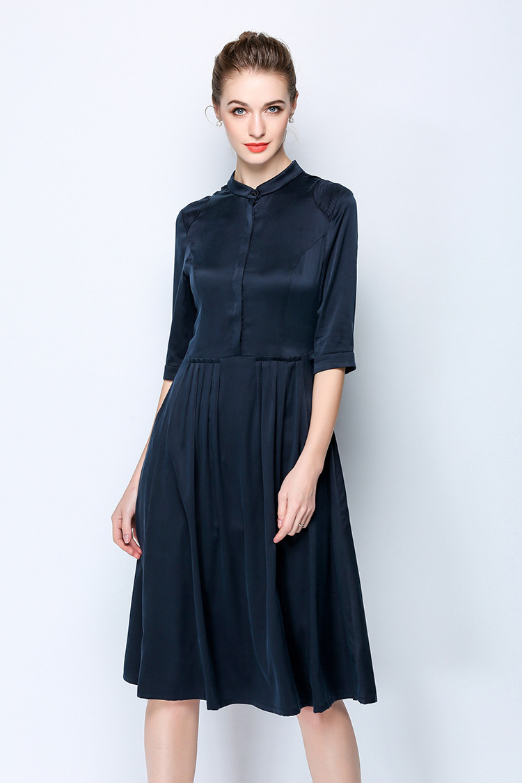 真丝连衣裙2017夏季新款修身桑蚕丝裙子中长款大码女装夏装连衣裙