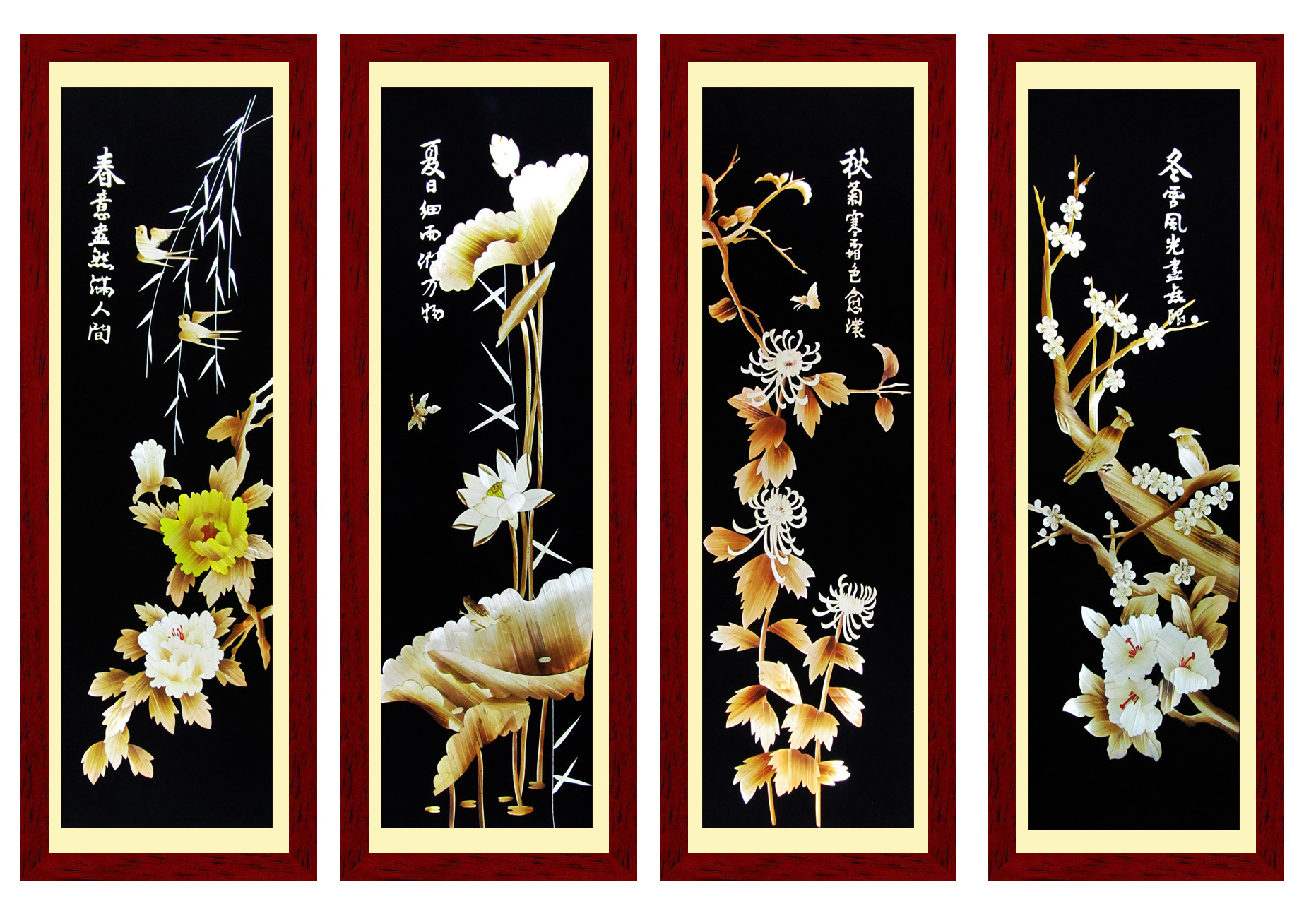 陕西民间手工艺品 手工制作 四条屏麦秆画 现代居家装饰画