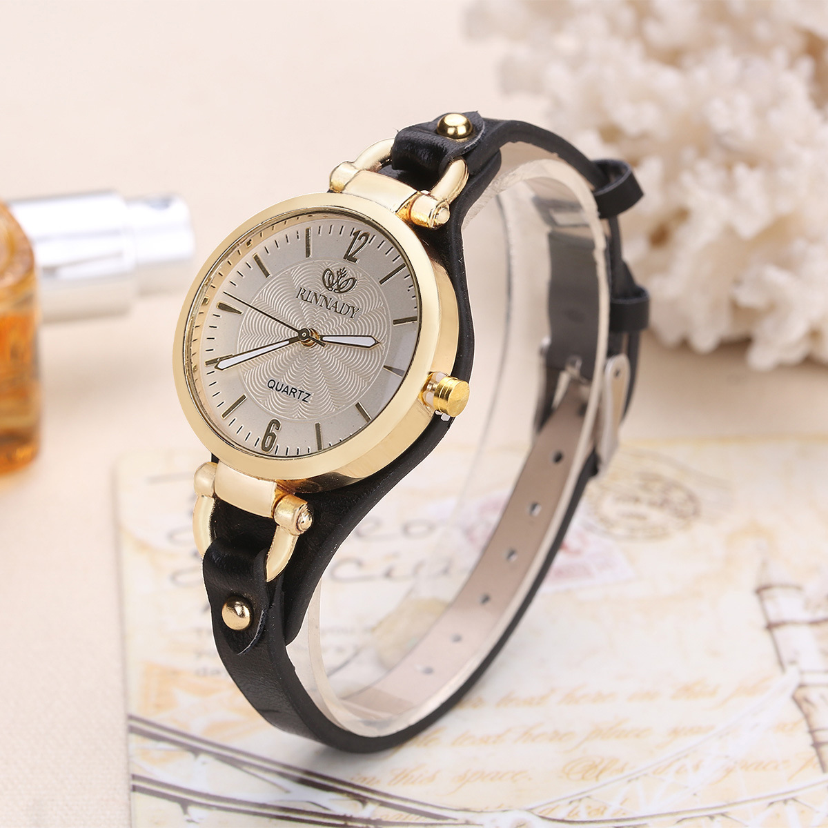 Foreign Trade Hot Selling Punk New Rivets Women's Casual Simple Thin Belt PU Leather Quartz Watch Female Wholesale