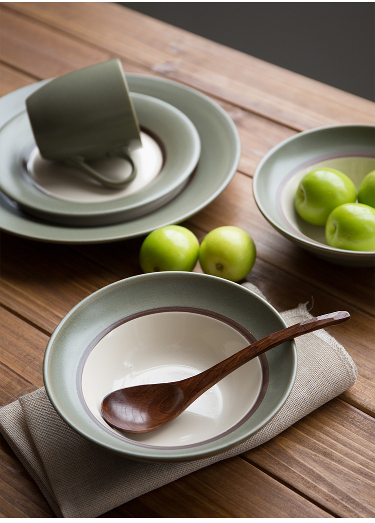 碗 复古日式陶瓷餐具草帽碗盘 一人食餐具套装 创意西餐盘马克杯家用
