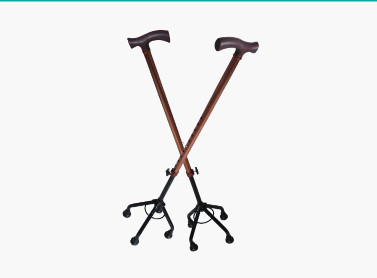 厂家供应四脚手杖 老人半钢直把手杖古铜色四脚拐杖老人助行器