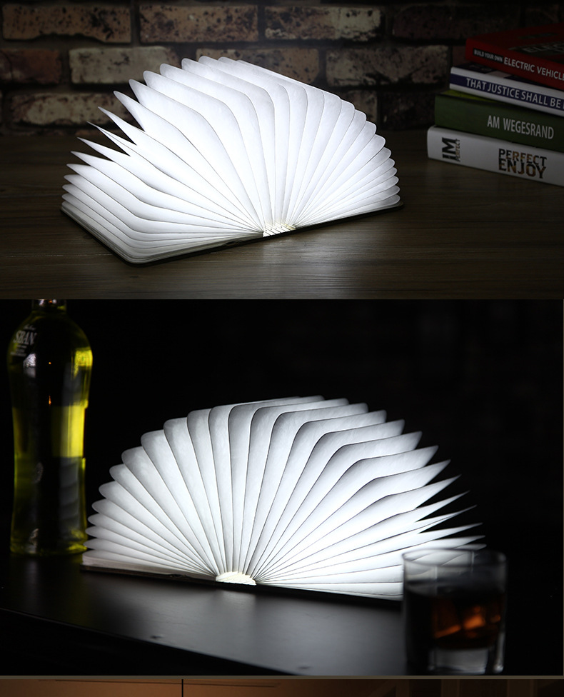 led折纸书本灯usb环保天然木质翻页折叠书灯创意电子礼品灯送客户