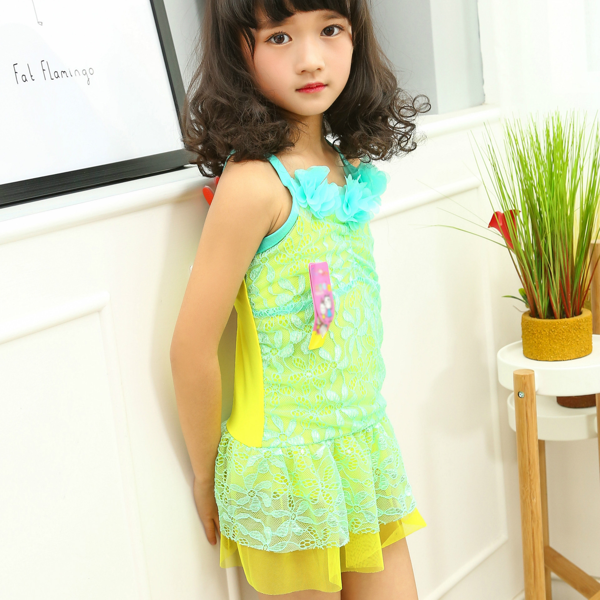 2017儿童女孩女童连体泳装可爱韩国版婴儿宝宝中小童游泳衣银1778