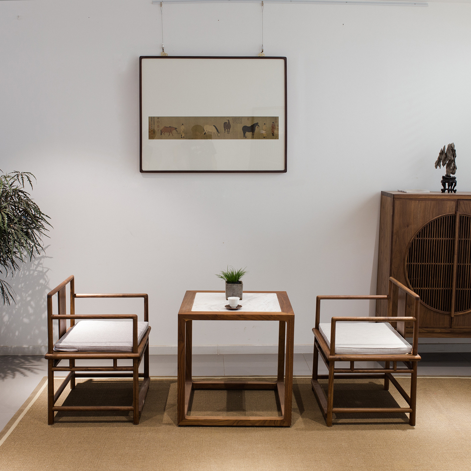 简约新中式茶桌禅意胡桃木现代中式茶桌椅组合家具茶几