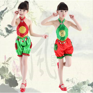 2017厂家直批新款六一儿童演出服表演服舞台晚会表演太阳花小肚兜