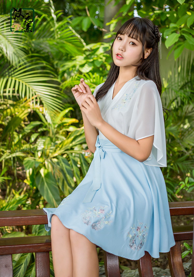 汉元素原创女汉服古装古风交领改良日常刺绣复古连衣裙夏季2017