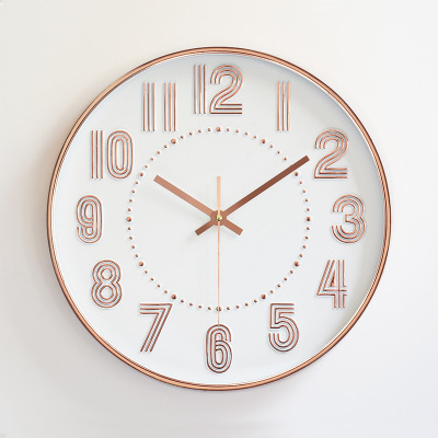 挂钟客厅现代简约圆形钟表个性创意静音石英钟立体字12英寸30cm