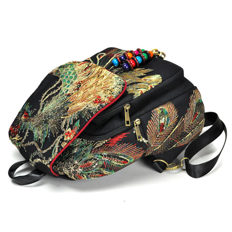 2019 Bag Yunnan National Style Embroidery New Women's Bag Peacock Embroidered Bag Canvas Women's Backpack for Delivery