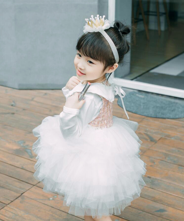 2019春秋婴童晚礼服花童婚礼女童麻棉连衣裙蓬纱儿童公主裙周岁日