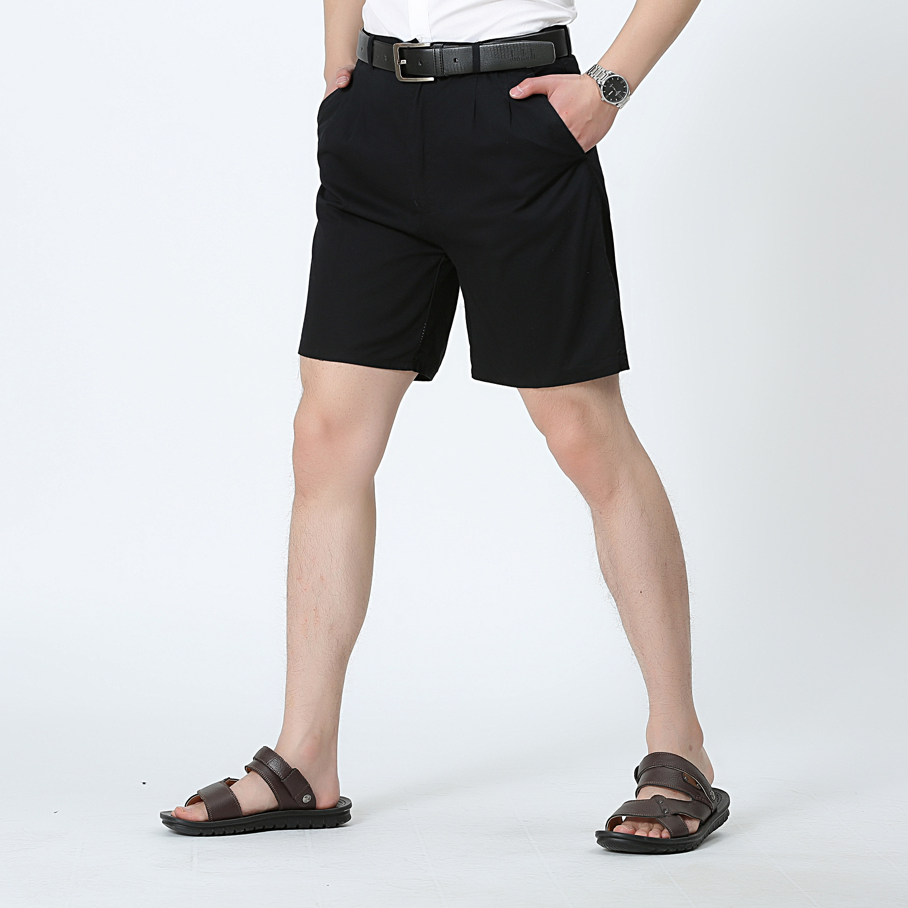 夏季中老年纯棉短裤短裤男五分裤纯棉短裤西装短裤男士高腰宽松裤