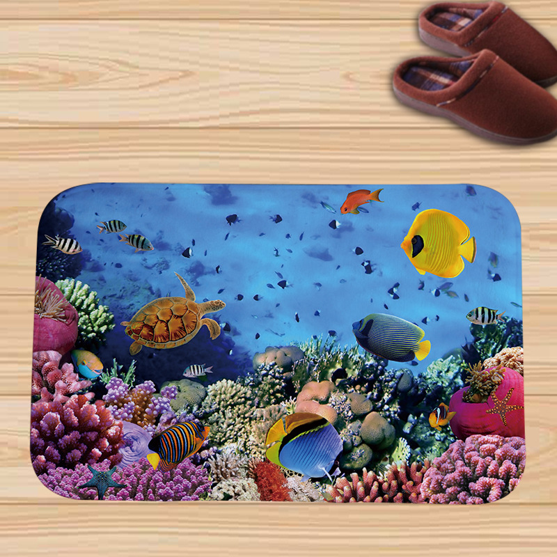 3d海洋鱼地毯儿童卧室床边地垫门垫进门门厅防滑浴室长方形脚垫