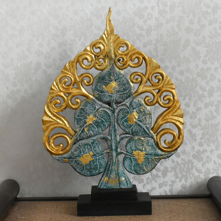 东南亚金色菩提树摆件实木客厅玄关电视柜酒柜创意家居泰国工艺品