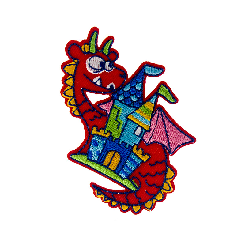 卡通刺绣布贴厂家供应儿童服饰肩章斜纹布电脑绣花小恐龙刺绣章仔