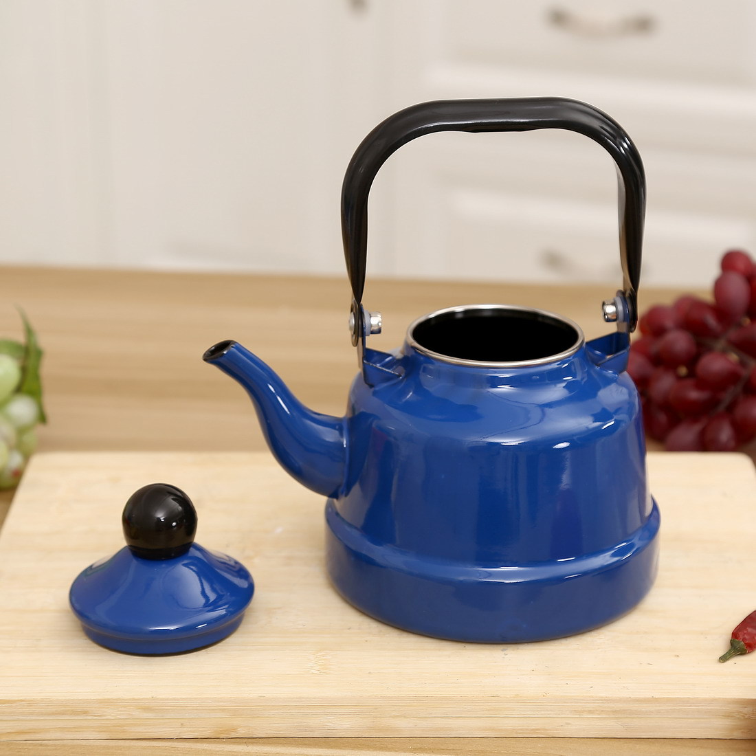 外贸出口家居日用热水壶 蓝色搪瓷古钟壶 珐琅烧水壶礼品定制