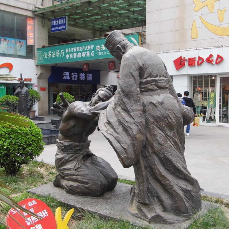 玻璃钢仿铜古代成语故事人物廉颇蔺相如负荆请罪雕塑 步行街摆件
