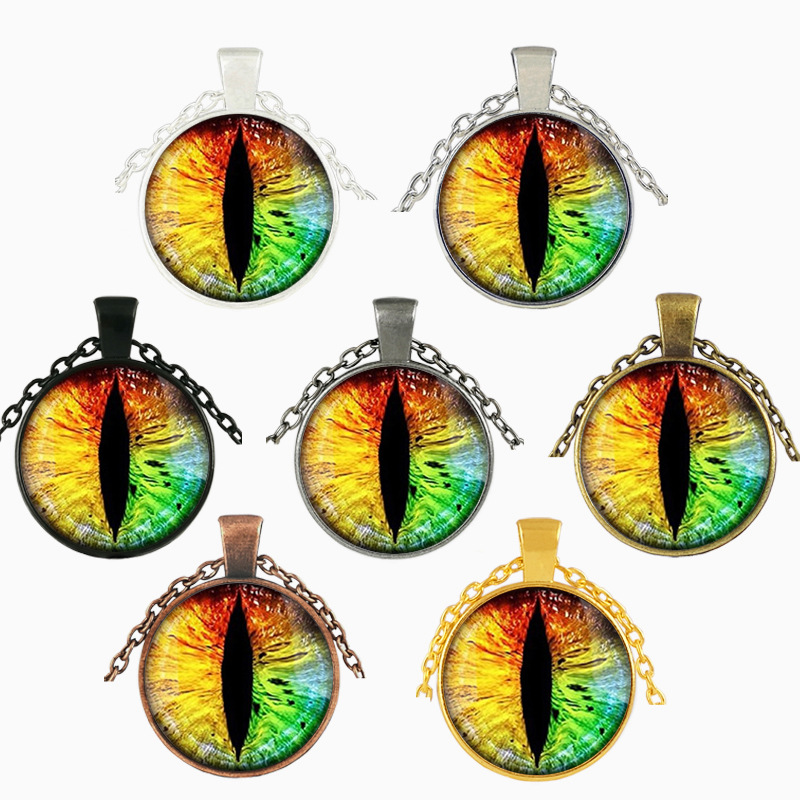 速卖通新款彩色瞳孔眼睛玻璃吊坠时光宝石项链七色可选厂家直销o